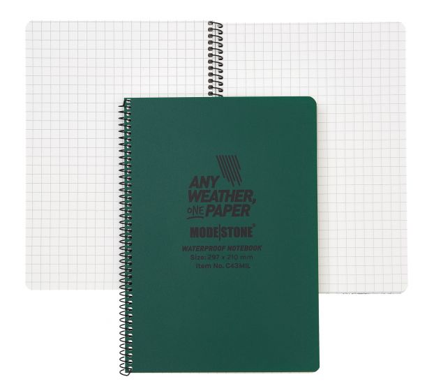 A4 Side Spiral Modestone Waterproof Notepad (100 Pages/50 Sheets) - Military Model
