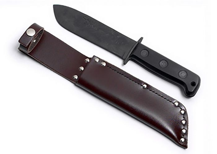 Genuine MOD Specification Survival Knife - Black Handle + Leather Sheath