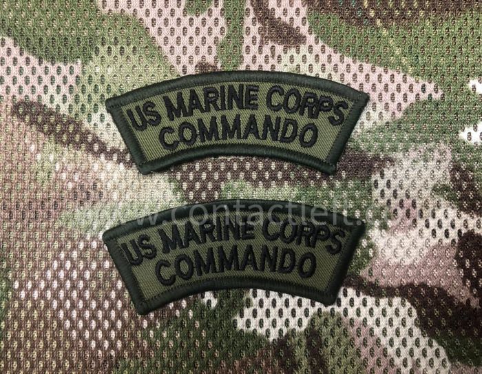 UNITED STATES MARINE CORPS COMMANDO Shoulder Titles (Pair) Black on Olive Green