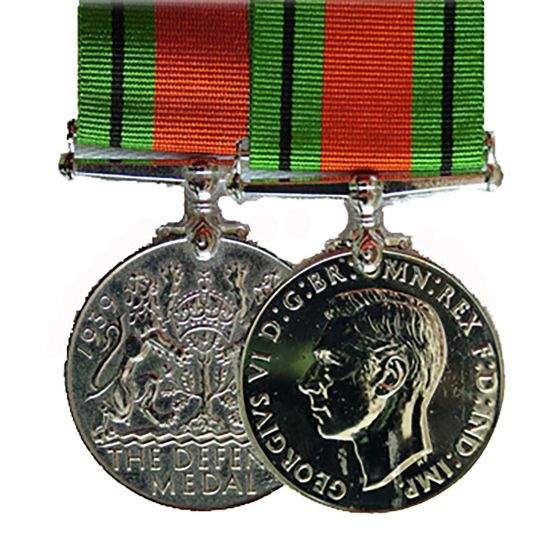 Official 1939 - 1945 Miniature WW2 Defence Medal and Ribbon