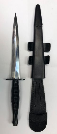 Genuine Fairbairn Sykes Commando Knife - Bright Carbon Steel Blade + Leg Sheath