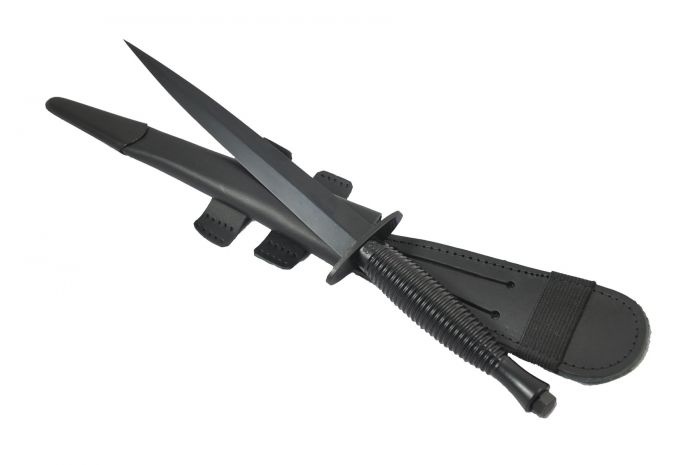 Genuine Fairbairn Sykes Commando Knife - Blackened Blade + Leg Sheath