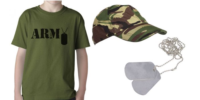 Kids Army T-shirt Cap & Dog Tags Set 