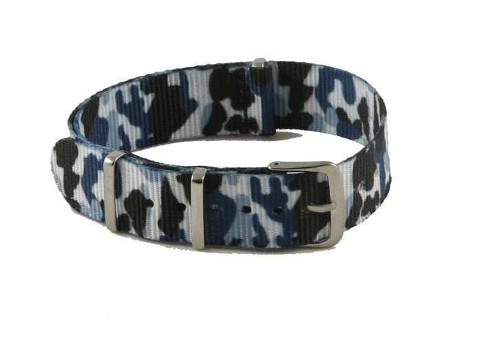 Midnight Blue Camouflage NATO G10 Nylon Military Watch Strap