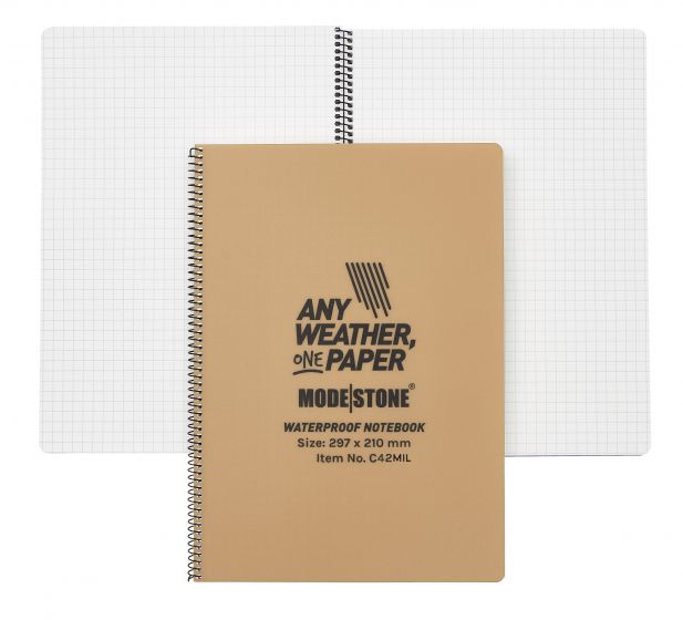 A4 Side Spiral Modestone Waterproof Notepad (100 Pages/50 Sheets) - Military Model - Tan