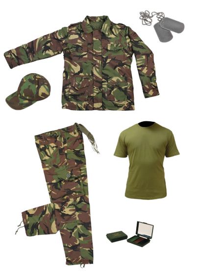 Kids Army Camo Pack 16 - Tshirt, Pants, Jacket, Cap, Camo Paint and Dog Tags