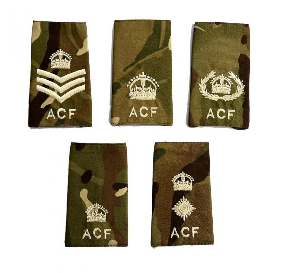 Pair ACF MTP Rank Slides Epaulettes - Ivory Thread - Kings Crown (Army Cadet Force)