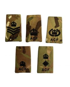 Pair ACF MTP Rank Slides Epaulettes - Black Thread - Kings Crown (Army Cadet Force)
