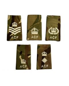 Pair ACF MTP Rank Slides Epaulettes - Ivory Thread - Kings Crown (Army Cadet Force)